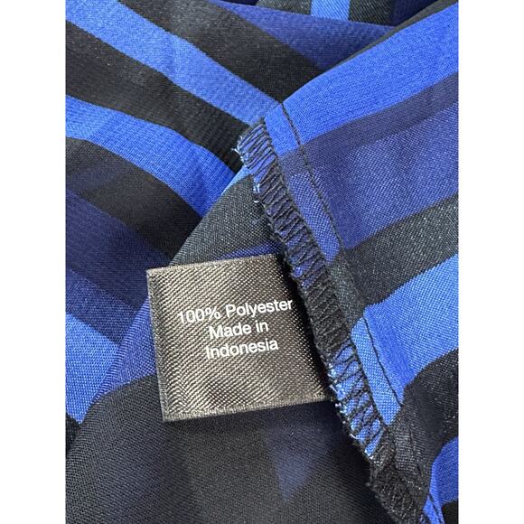 Lane Bryant Women 22/24 Sheer Navy Black Blue Striped Blouse Elastic Bottom Hem - Picture 13 of 16